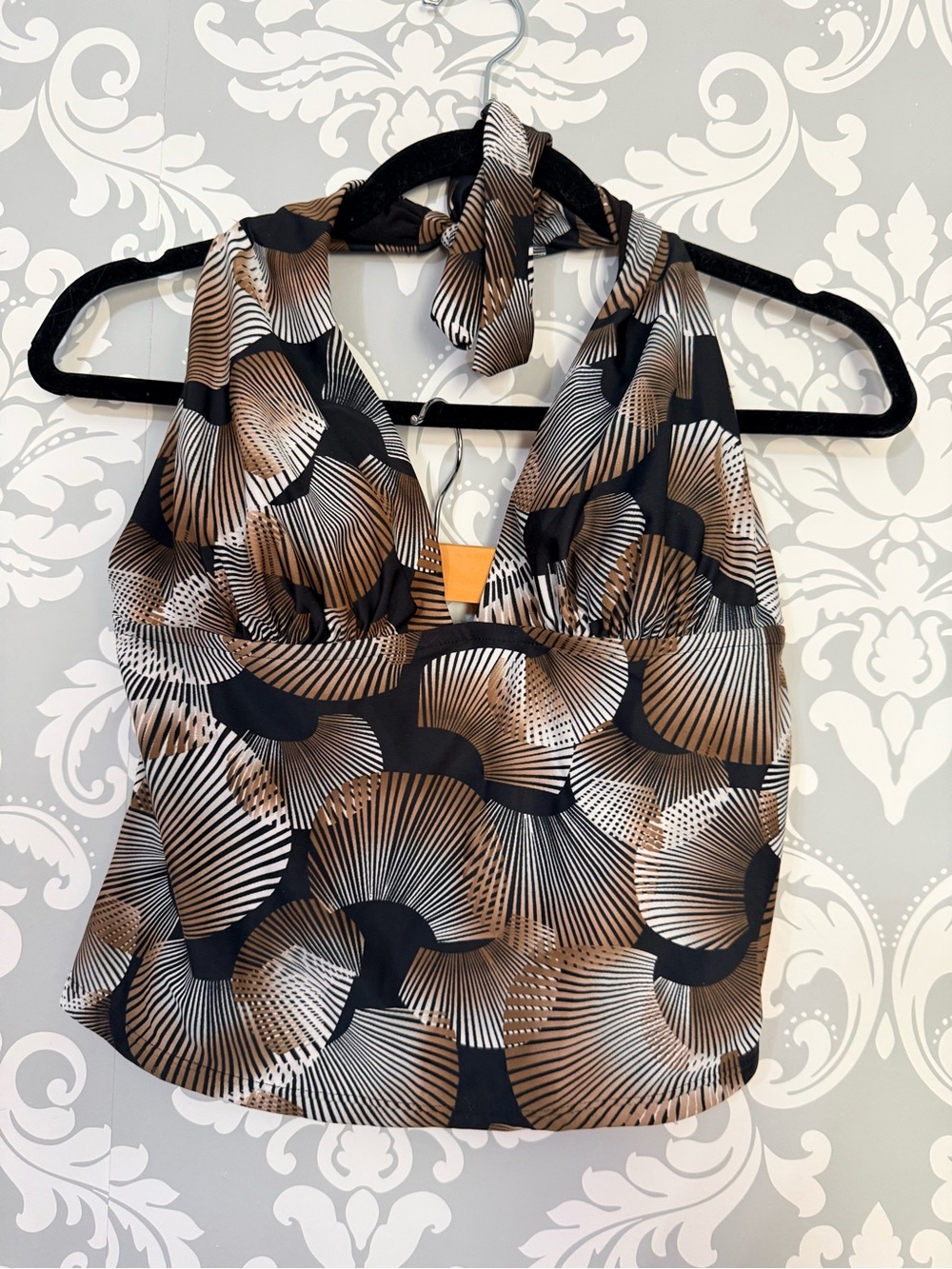 💫10/$25 • DKR Swim Black & Brown Geometric Print Halter Swim Tank